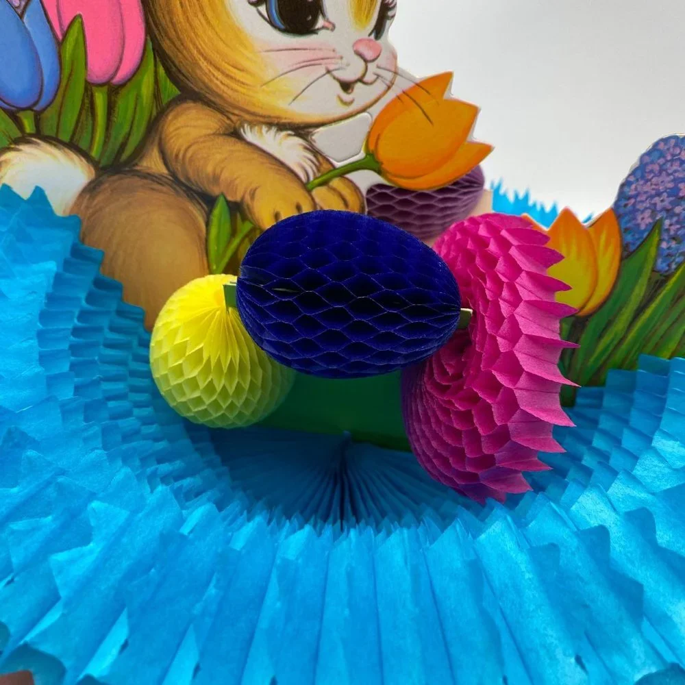 Vintage Beistle Bunny Nest honeycomb art tissue table center piece Easter‎